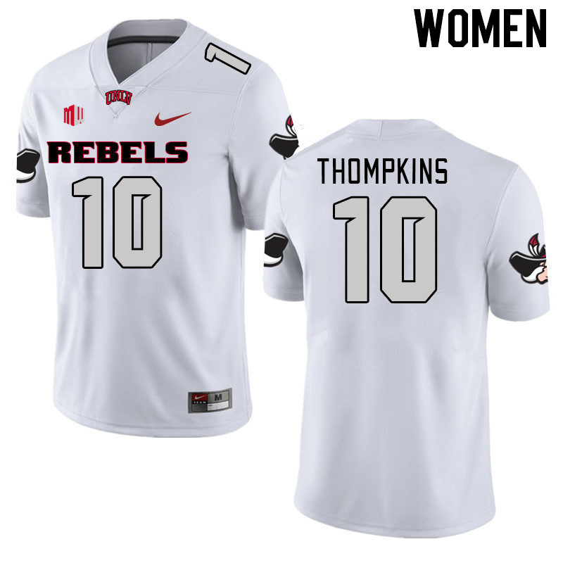 Women #10 Fred Thompkins UNLV Rebels 2023 College Football Jerseys Stitched-White - Click Image to Close